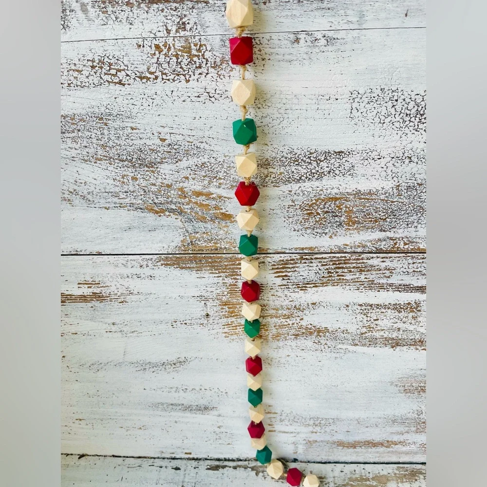 *Holiday Geometric Wood Beaded Garland 40”